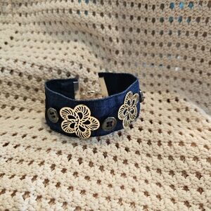 Handmade Shabby Chic Floral Fabric Cuff Boho Bracelet